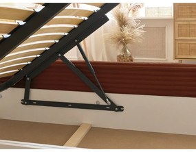 Téglavörös kárpitozott ágyneműtartós franciaágy ágyráccsal 180x200 cm Jade – Bobochic Paris