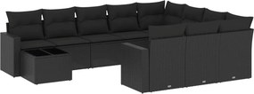vidaXL 11 részes fekete polyrattan kerti ülőgarnitúra párnákkal