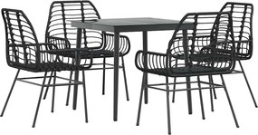 vidaXL 5 részes fekete polyrattan üveg kerti étkezőgarnitúra