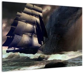 Kép - hajó a sziklák között (70x50 cm)
