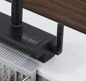 Konyhai csaptelep ELITE EDITION KFS1442 kihúzható zuhanyfejjel, vízeséses kifolyóval és LED-kijelzővel, több színváltozatban — Szálcsiszolt arany