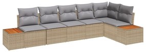 6 darabos kerti kanapé szett párnákkal, bézs poli rattan acacia