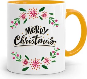 Sárga Karácsonyi Bögre Mikulásra, fényképes nyomtatással