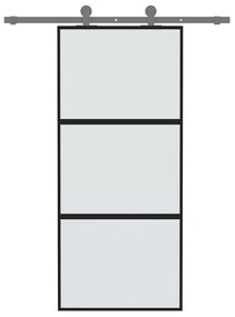 fekete edzett üveg és alumínium tolóajtó 90 x 205 cm