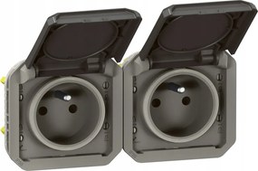 Dupla földelt aljzat 2x2P+Z, vízszintes, mechanizmus 16A-250V~- antrac