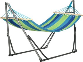 Outsunny Önálló Összecsukható Hintaállvány, Pamut Hinta és Acél Váz, Max. teherbírás 120kg, 270x100x94cm | Aosom