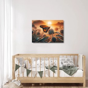 Üveg kép – Pillangó a lenyugvó napban (70x50 cm)