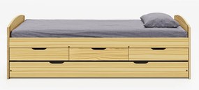 Ágy kihúzható pótággyal, természetes, tömörfa, 90x200, MARINELLA NEW