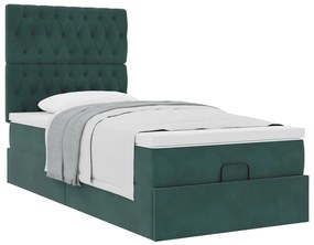 vidaXL Ottomán ágykeret matracokkal sötétzöld 90x200cm bársony