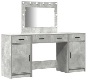 3 darabos sminkasztal szett LED-del, beton szürke, mérnöki fa