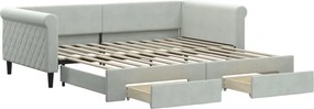vidaXL világosszürke kihúzható bársony heverő fiókkal 100 x 200 cm