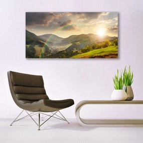 Modern üvegkép Sun Meadow Mountain West 100x50 cm