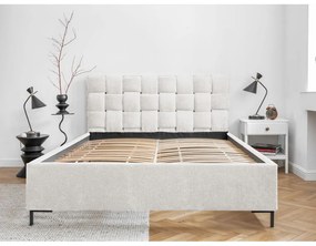 Krémszínű kárpitozott franciaágy ágyráccsal 160x200 cm Eve – Miuform