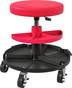 HOMCOM Magasságban Állítható Műhelyi Szék Kerekekkel 40-51 cm Magasságú, Max. 135 kg Teherbírású Forgószék Ø38 cm-es Ülés Műhelyi Szék Piros | Aosom