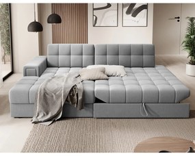 Szürke bársony kinyitható sarokkanapé (bal oldali-heverő résszel) Blezalt – ELTAP