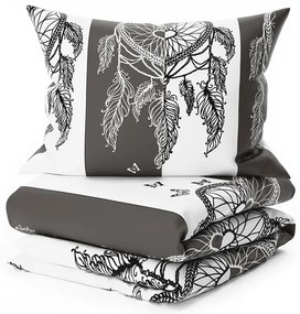 Mikroplüss ágyneműhuzat szett TIRSO szürke-fehér + mikroplüss lepedő SOFT 90x200 cm fehér, egyszemélyes ágyra