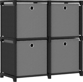 vidaXL 4 rekeszes fekete szövet bemutató polc dobozokkal 69x30x72,5 cm