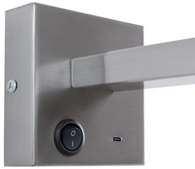 Modern acél fali lámpa USB-C csatlakozóval, dönthető - Rex