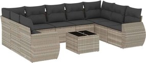 vidaXL 10 részes világosszürke polyrattan kerti ülőgarnitúra párnákkal