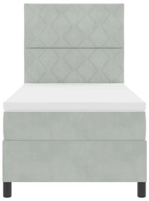 Boxspring Ágy Mattal Világosszürke Egyszemélyes Bársony
