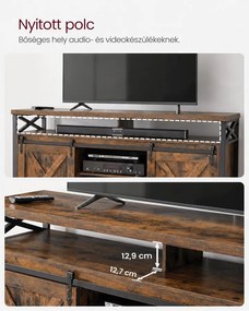 TV-szekrény tolóajtókkal, 147 x 40 x 76 cm, 65 colos TV-hez, rusztikus barna-fekete