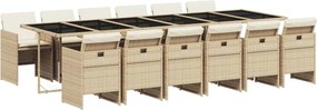 vidaXL 13 részes bézs polyrattan kerti étkezőgarnitúra párnákkal