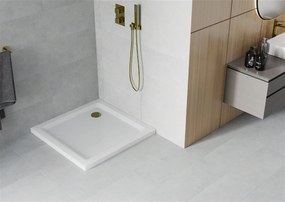 Mexen  Slim Akril masszív zuhanytálca    100 x 100 cm, fehér+szifon arany - 40101010G Akril zuhanytálca