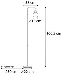Art Deco állólámpa fekete füstüveggel - Vidro