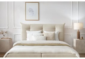 Bézs kárpitozott franciaágy tárolóhellyel, ágyráccsal 180x200 cm Clothilde – Bobochic Paris