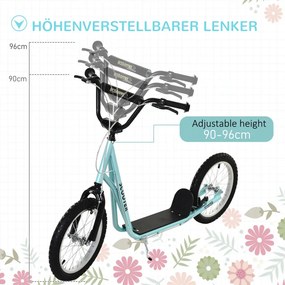 HOMCOM Gyerek Roller fékkel, állítható magasságú, könnyű acél, világoskék