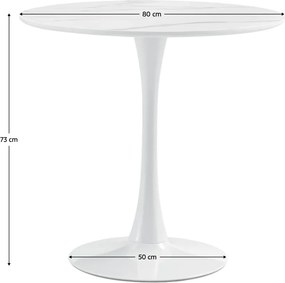 Étkezőasztal, világos márvány/fehér, átmérő 80 cm, LORIAN