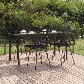 5 részes fekete polyrattan kerti étkezőgarnitúra