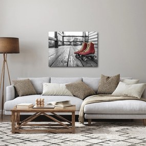 Egy piros régi görgős cipő képe (70x50 cm)