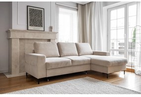 Bézs kordbársony kinyitható sarokkanapé (jobb oldali) Lofty Lilly – Miuform
