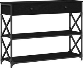 vidaXL Konzol Asztal Musta tammi 100 x 28 x 75 cm Műgyantás fa és fém