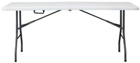Összecsukható kempingasztal fehér színben 180x70, fogantyúval a könnyű hordozhatóság érdekében