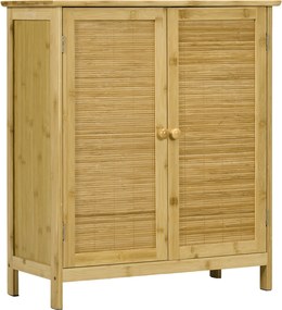 HOMCOM Boho Stílusú Rattan és Bambusz Kredenc, 2 Ajtós Szekrény Belso Polccal, 60x27x67,5 cm, Természetes Szín | Aosom