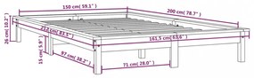 szürke tömör fenyőfa ágykeret 150 x 200 cm (King Size)