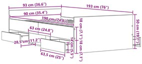 Ágykeret Matrac Nélkül Fekete Tölgy 90x190 cm Mérnöki Fa