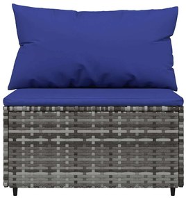 Szürke polyrattan kerti középső kanapé párnával