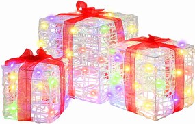 vidaXL Ajándékdoboz 60 LED-del 3 pcs Sokszínű 20 x 20 x 20 cm Akril