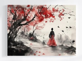 Poszter Tájkép Japán Ázsia Nő Fa Séta 80x60