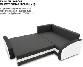 Grande sarokkanapé polcokkal , polc a bal karfaban, jobboldali, szövet anyag, hab töltet, szürke - fehér