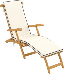 Outsunny Összecsukható Naptámasz, Napozóágy Akácfa Párnával, Állítható Lábpihenő, Kültéri Kert Napozóágy, 160kg Teherbírás Strand Pihenéshez Kempingez
