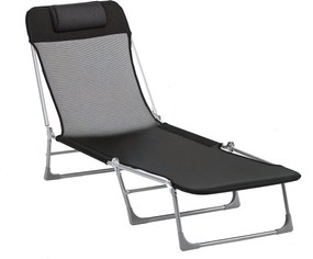 Outsunny Összecsukható és Dőlt Kerti Napozóágy Állítható Fejtámlával és Háttámlával 5 Fokozatban Lélegző Textilbőr Anyagban 182x56x28 cm Fekete | Aoso
