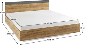 Dupla ágy, 160x200, tölgy artisan/grafit, GABRIELA