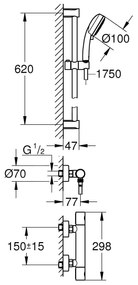 Grohe Grohtherm 800 Cosmopolitan - Zuhanygarnitúra fali termosztáttal, 2 fúvóka, króm 34768000