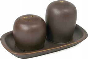 Fűszertartó szett só bors csészealjjal kézzel festett rusztikus barna