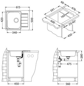 ALVEUS 1144603 - Mosogató LINE 61,5x50 cm matt acél/satin, excenter nélkül