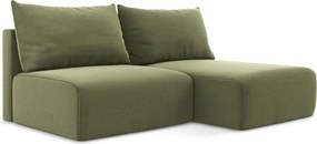 Zöld bársony kinyitható-tárolóhelyes sarokkanapé (jobb oldali-heverő résszel) Kalena – Makamii